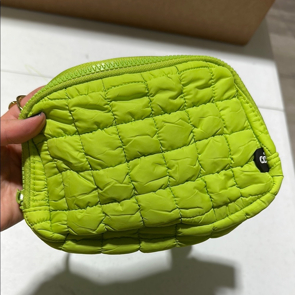 C.C Quilted Neon Green Cosmetic Bag